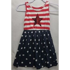Place Girls Dress Stars and Stripes Color Changing Sequins Stars‎ Sz Med 7-8